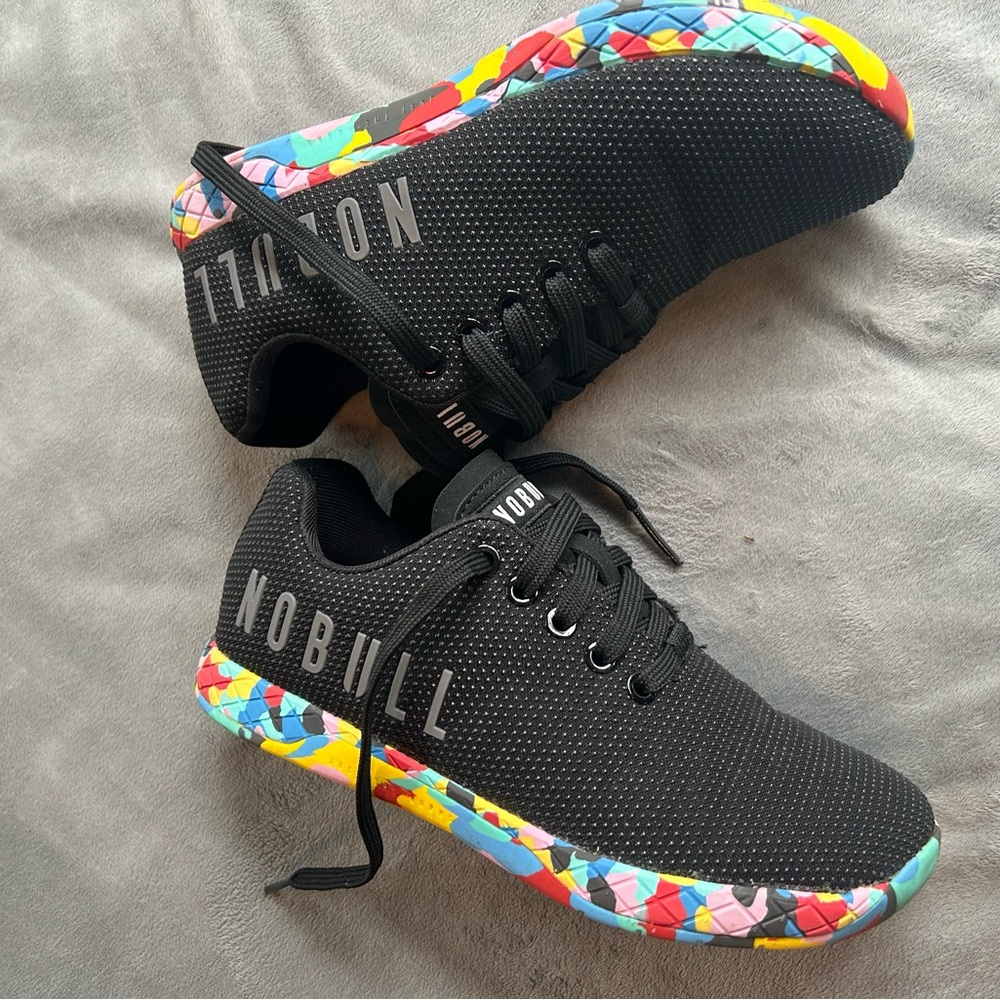 EUC NOBULL Outwork Women's 6.5 Shoes | Black with colorful soles